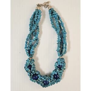 JAY KING DRT 18" 4 Stand Necklace Lapis Lazuli Round Beads w Turquoise SS Clasp